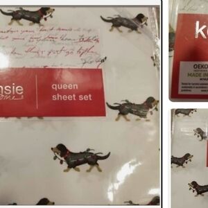 Kensie Queen Sheet Set with Playful Dog Design - White and Black